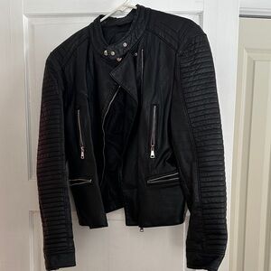 Max Studio Quilted Black Leather Jacket